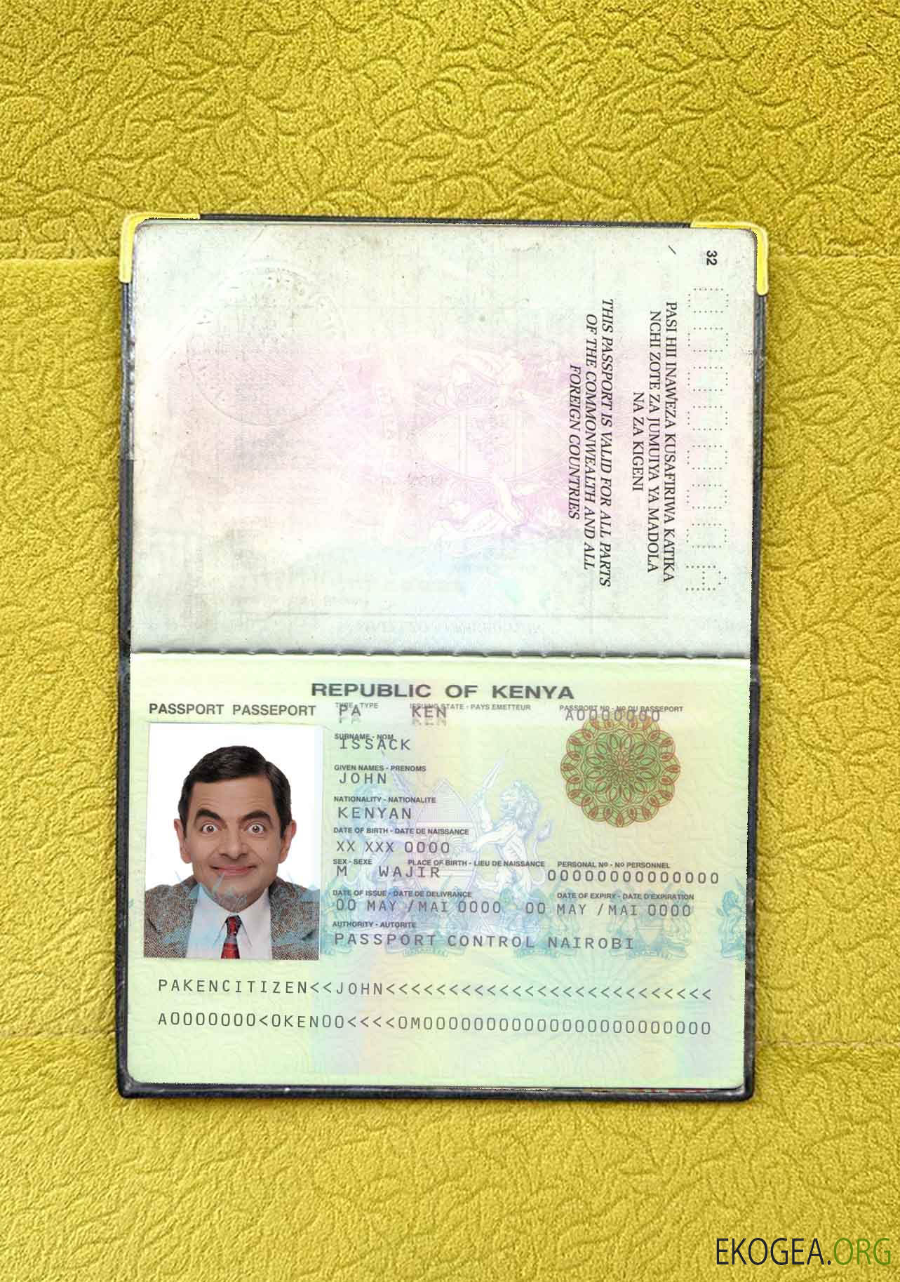 Aperçu photo du passeport kenyan (2011 2019)